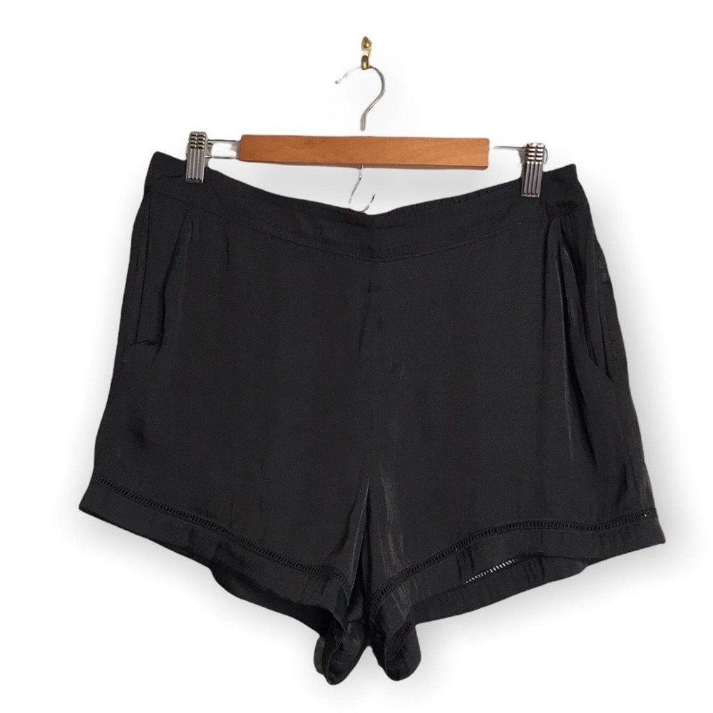 Juicy Couture | Black Satin High Waisted Cutout Trim Lounge Sleep Shorts•